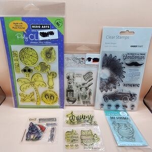 Clear Craft Stamps Lot Summer Cooking Gentleman Barber Shoppe Owl Bee